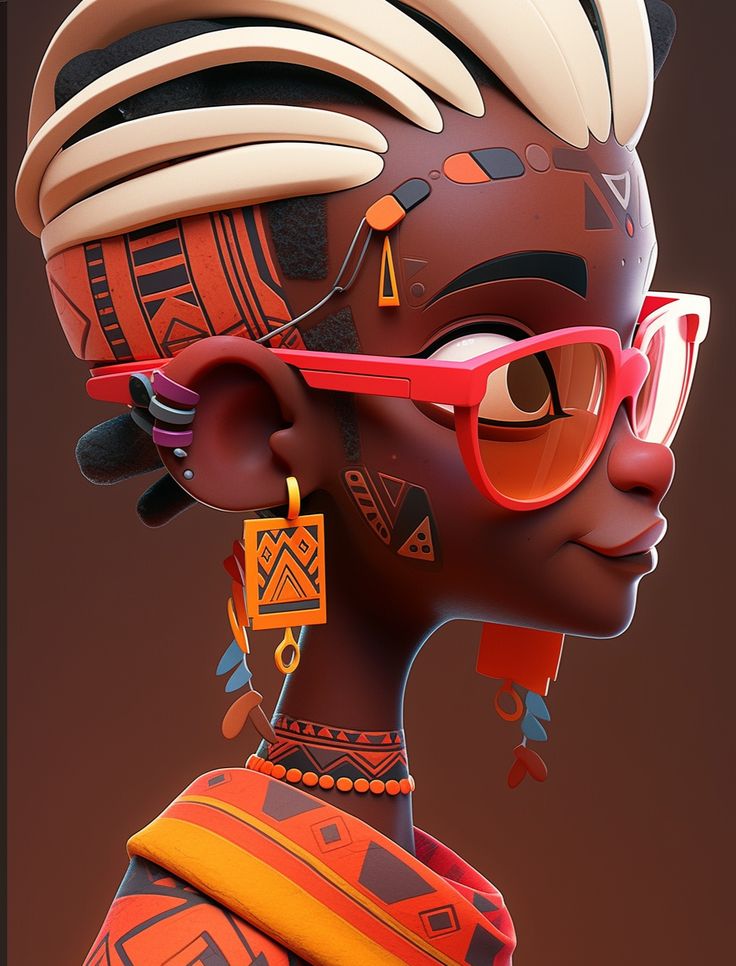 Reference 3D 01 profil stylise lunettes bijoux motifs orange