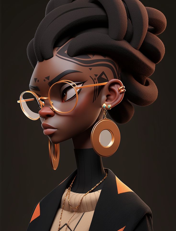Reference 3D 02 portrait afro fashion lunettes rondes bijoux or