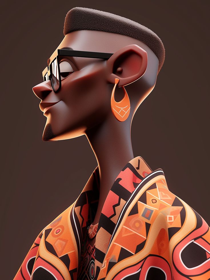 Reference 3D 04 profil masculin lunettes manteau motifs orange