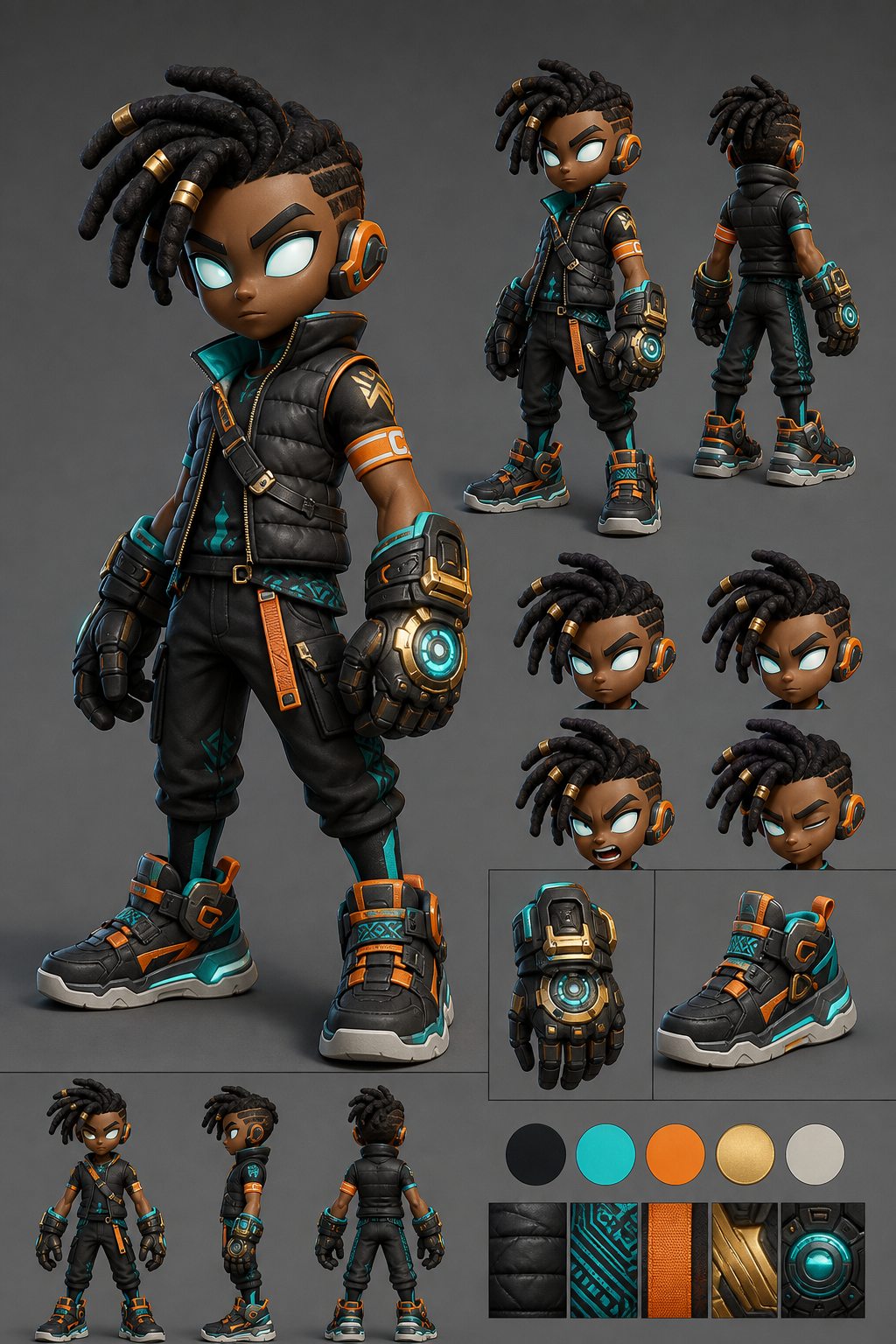 Proposition IA 01B - Capitaine Striker afro cartoon sport-tech version initiale