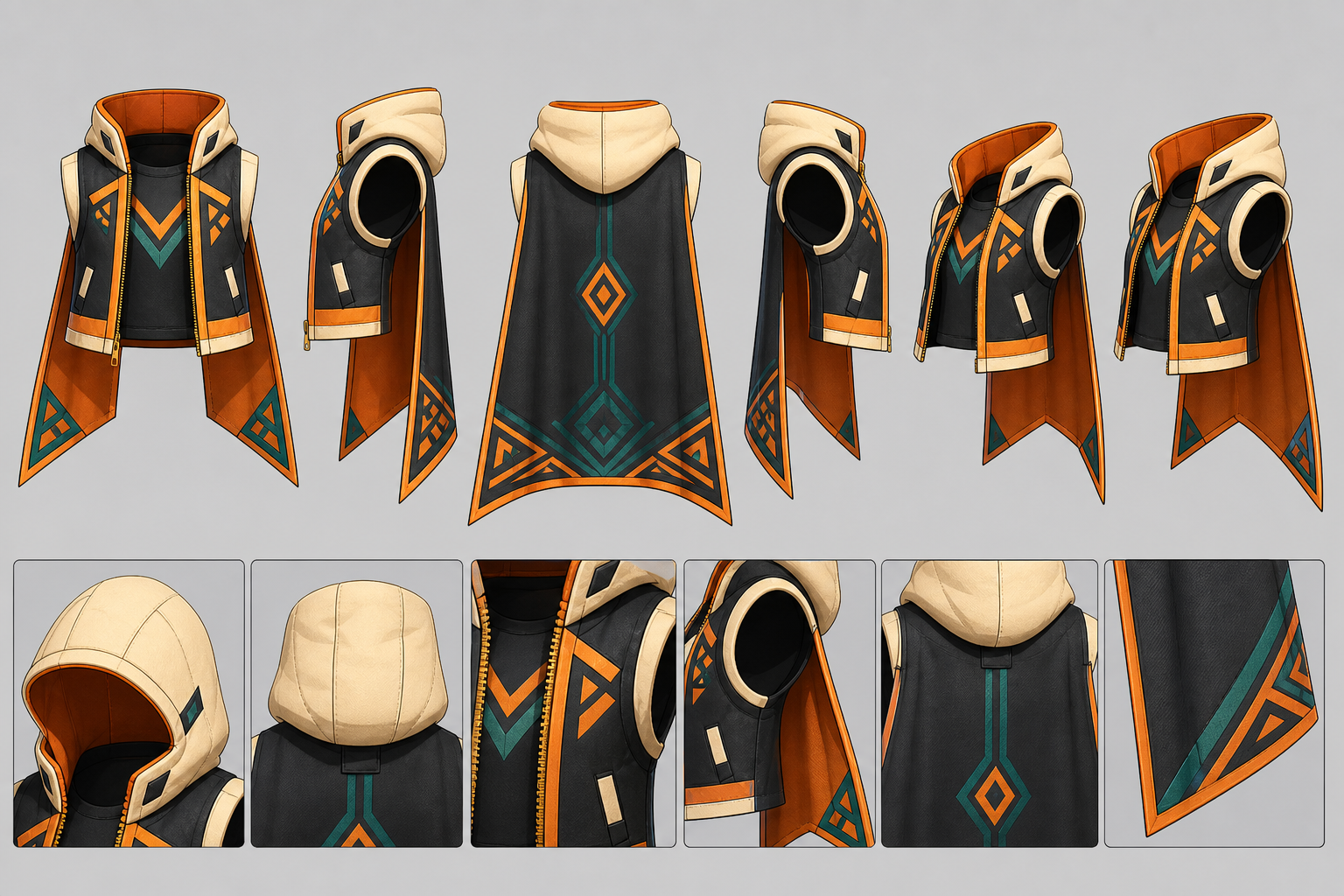 Planche modelisation veste cape a capuche