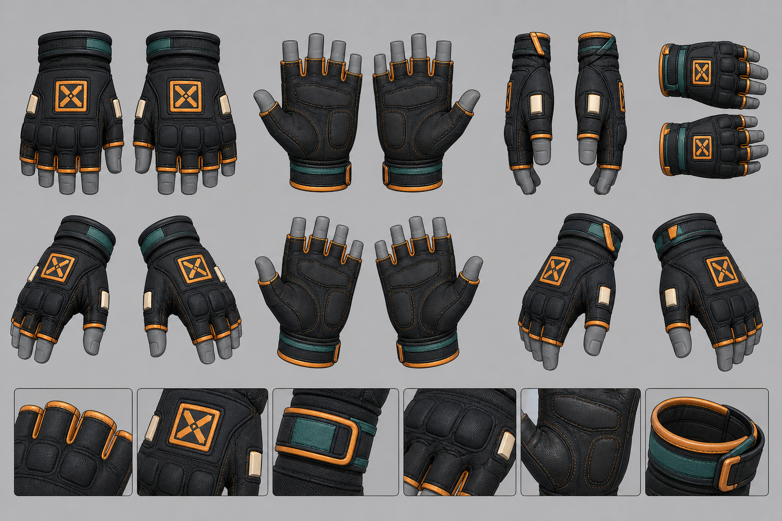 Planche modelisation gants sport sans doigts